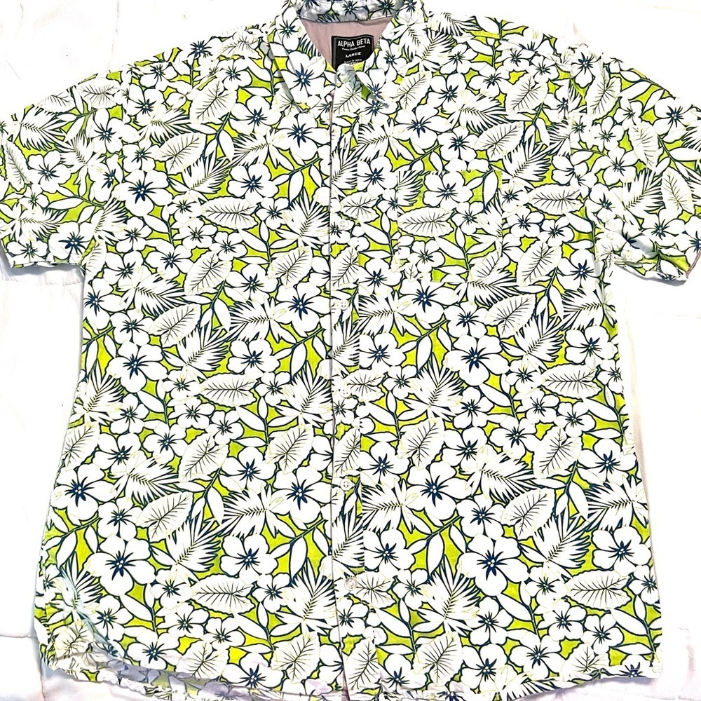 Alpha Beta Men's Tropical Leaf Print Button Down Casual Shirt